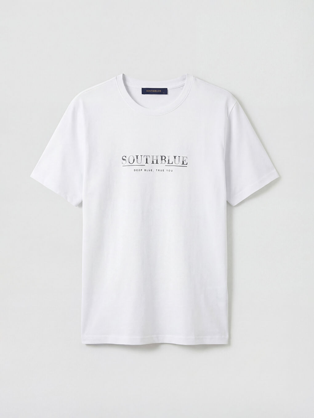 Beyaz Bisiklet Yaka Baskılı Erkek Tişört