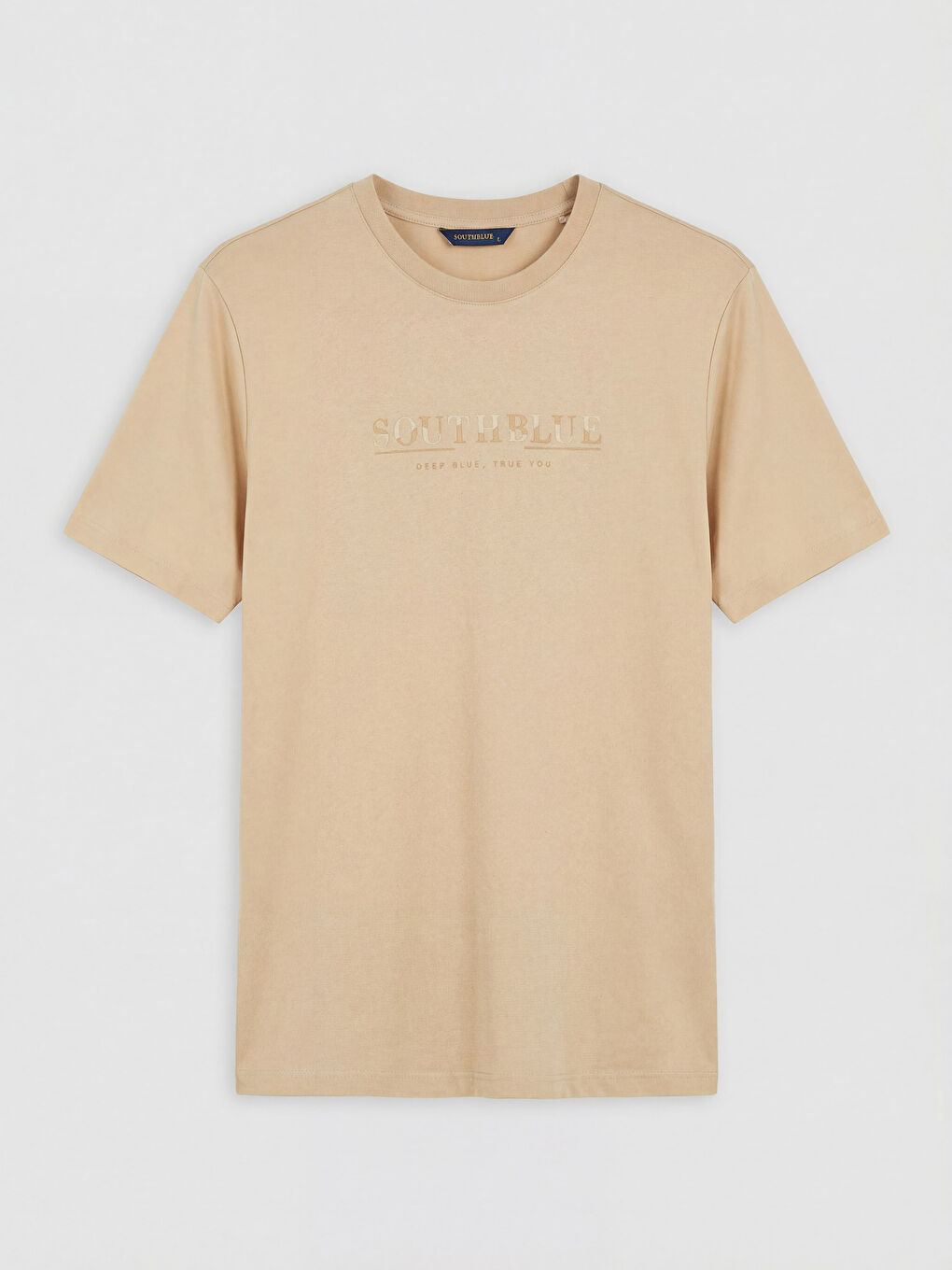 Bej Bisiklet Yaka Baskılı Erkek Tişört