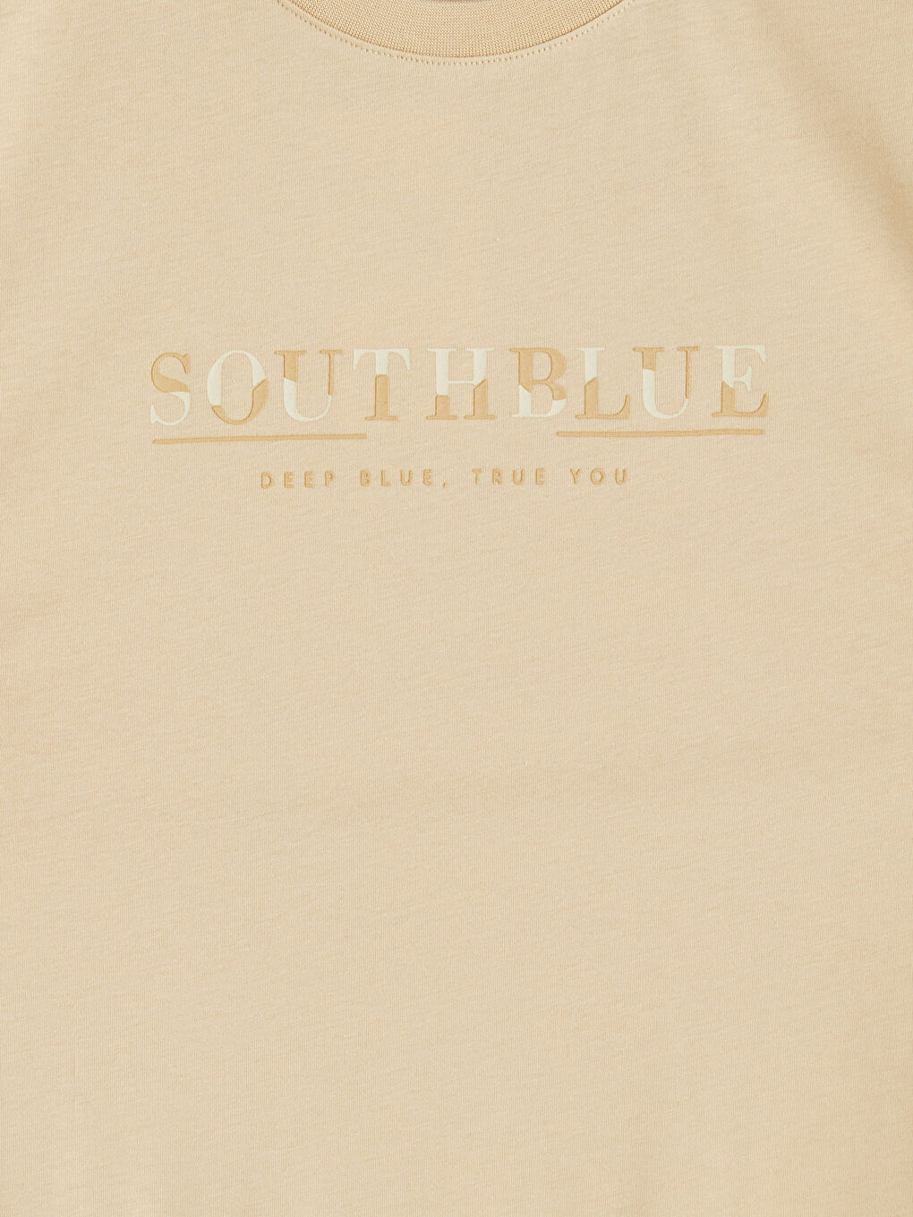 Bej Bisiklet Yaka Baskılı Erkek Tişört-2