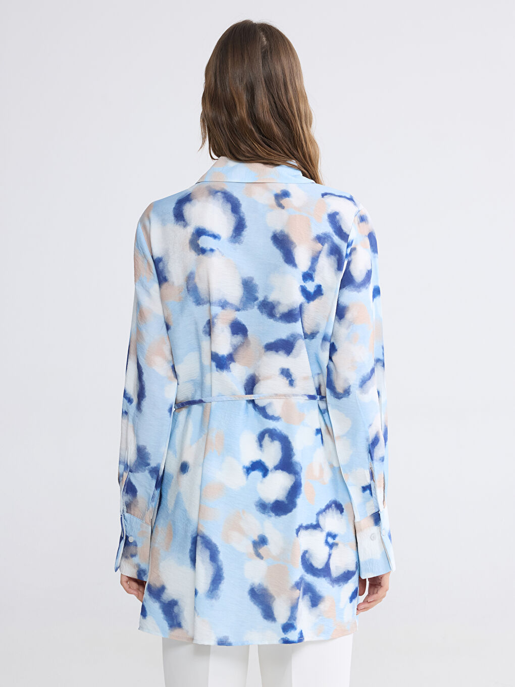 Mavi Batik Desenli Kadın Gömlek Tunik-3