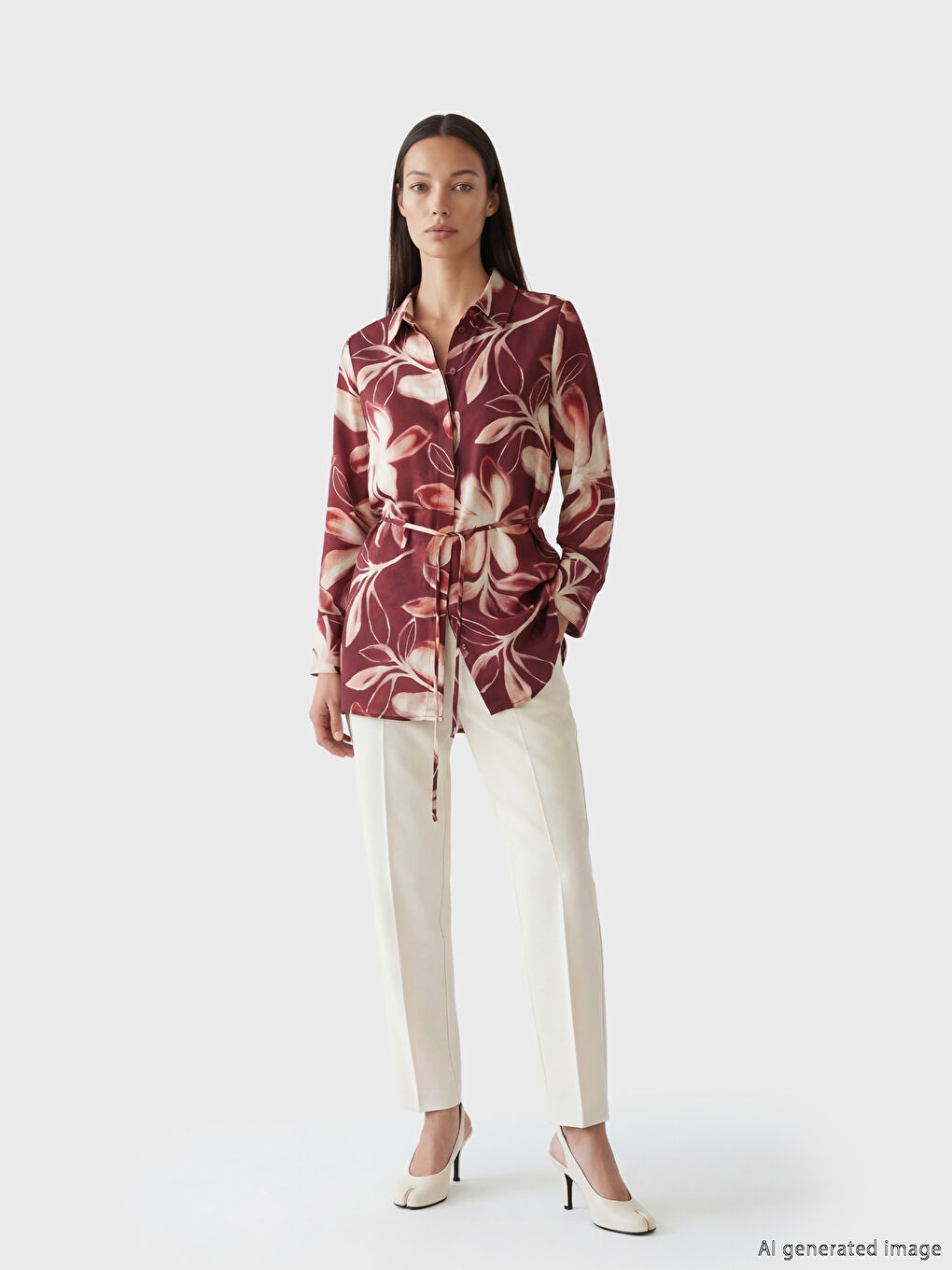 Cvetna ženska košulja tunika sa pojasom-1