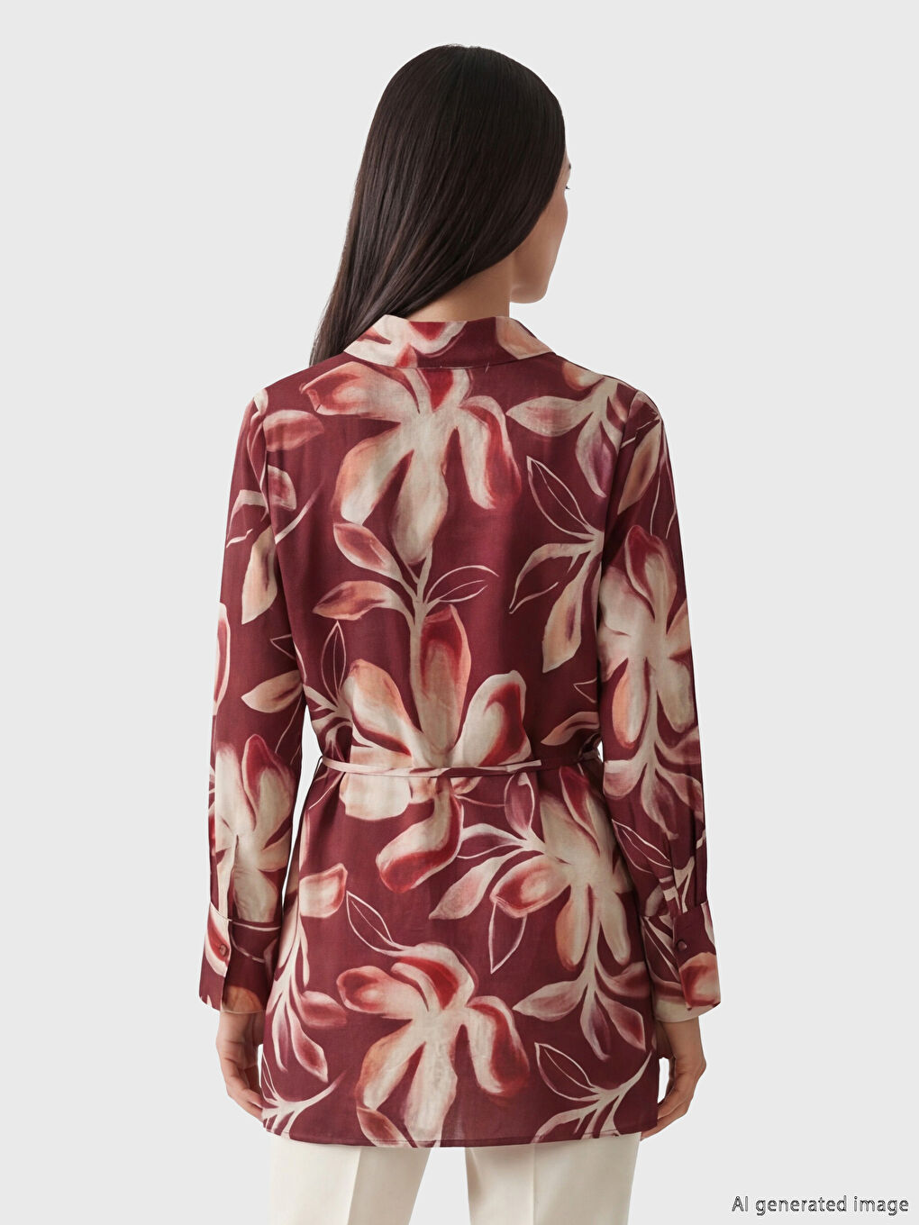 Cvetna ženska košulja tunika sa pojasom-3