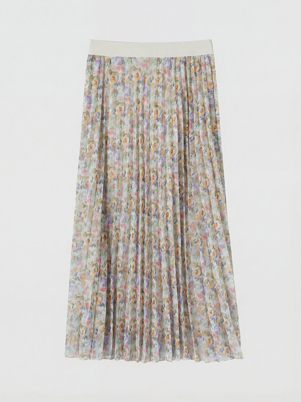 Karışık Beli Lastikli Çiçekli Pileli Etek-1