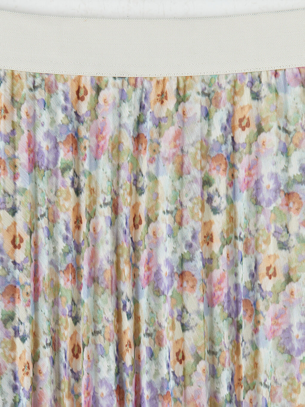 Karışık Beli Lastikli Çiçekli Pileli Etek-2