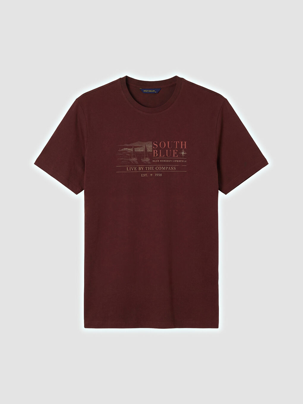 Bordo Bisiklet Yaka Baskılı Erkek Tişört