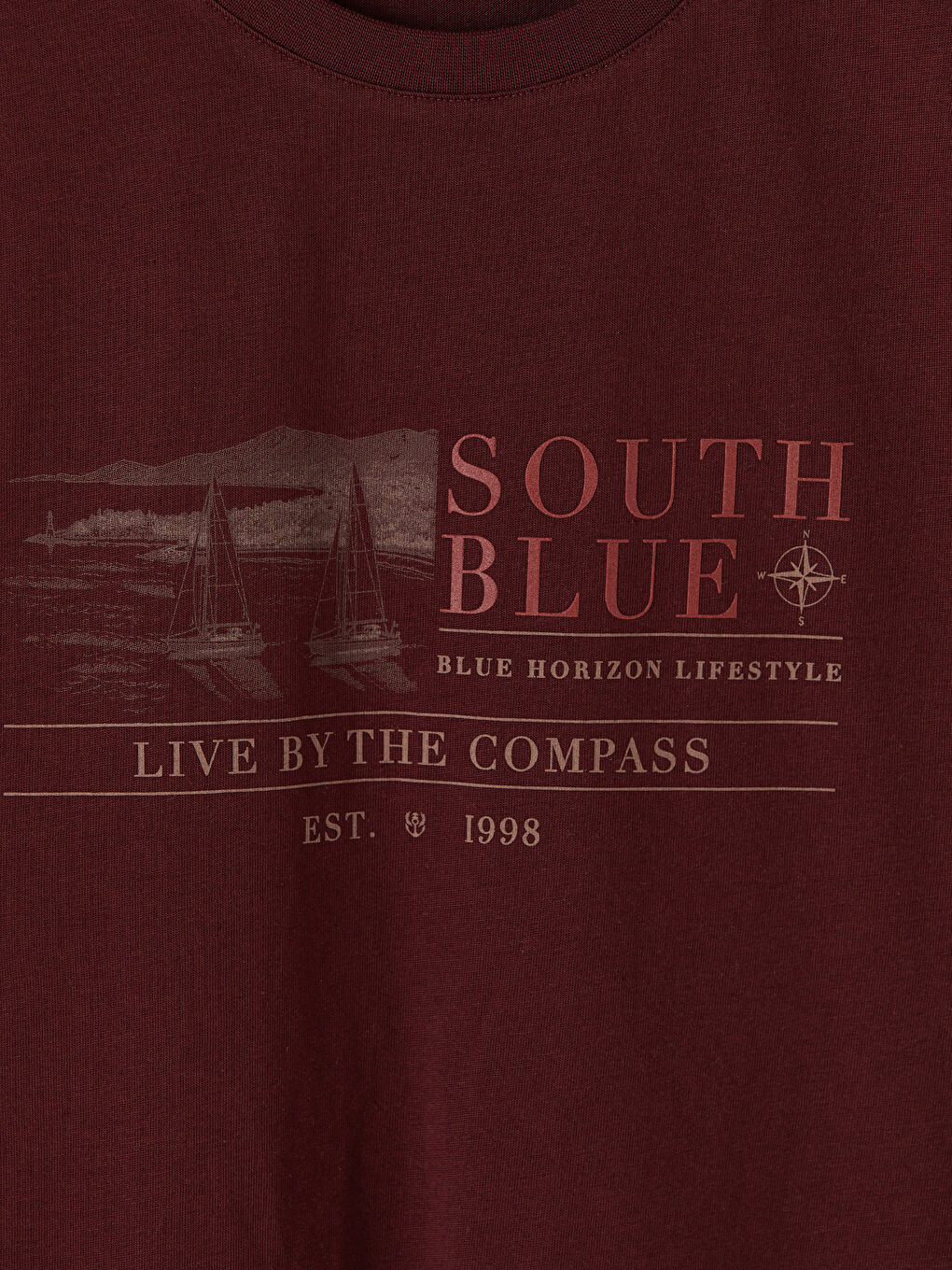 Bordo Bisiklet Yaka Baskılı Erkek Tişört-2