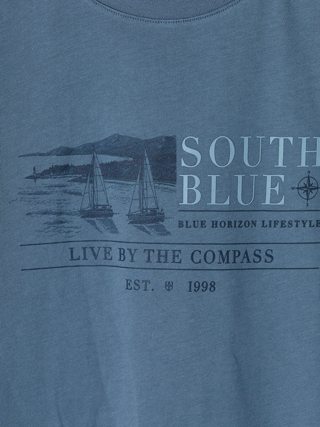 Mavi Bisiklet Yaka Baskılı Erkek Tişört-2