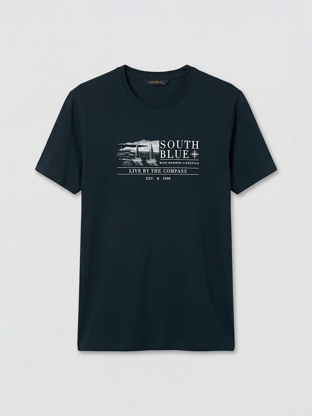 Lacivert Bisiklet Yaka Baskılı Erkek Tişört