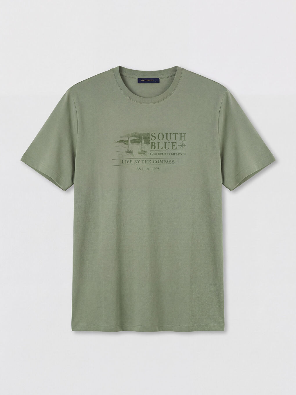 Yeşil Bisiklet Yaka Baskılı Erkek Tişört