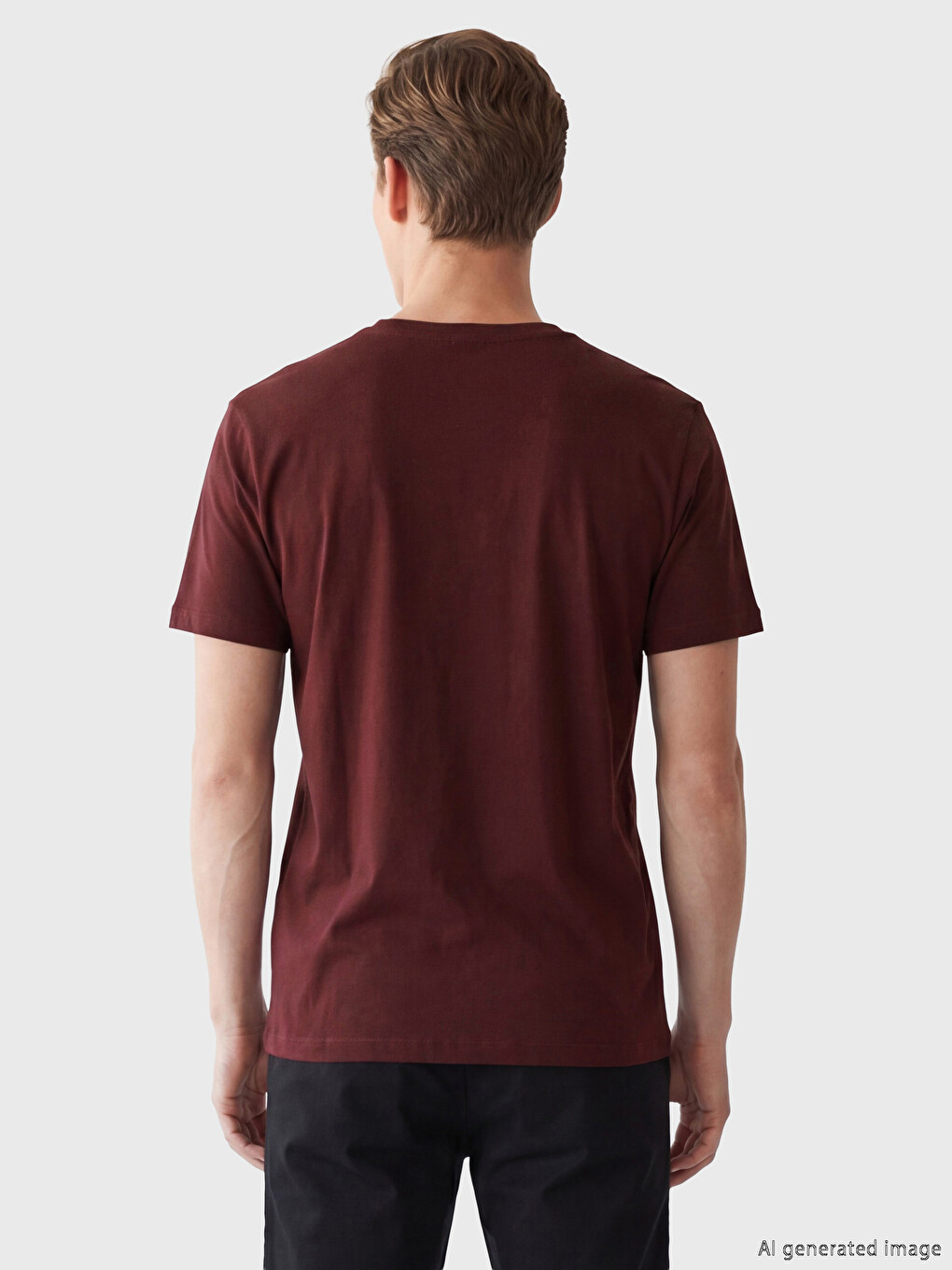 Bordo Bisiklet Yaka Baskılı Erkek Tişört-3