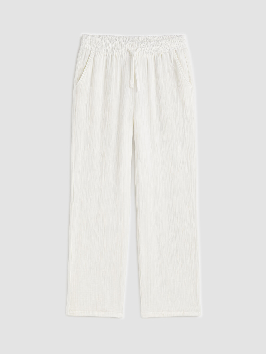Beyaz Regular Fit Armürlü Erkek Pantolon
