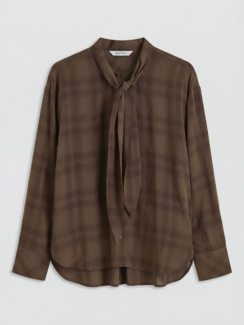 Kahverengi Şal Yaka Ekose Kadın Gömlek