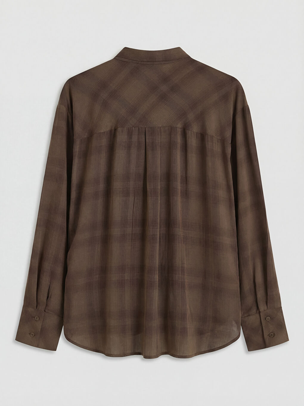 Kahverengi Şal Yaka Ekose Kadın Gömlek-1