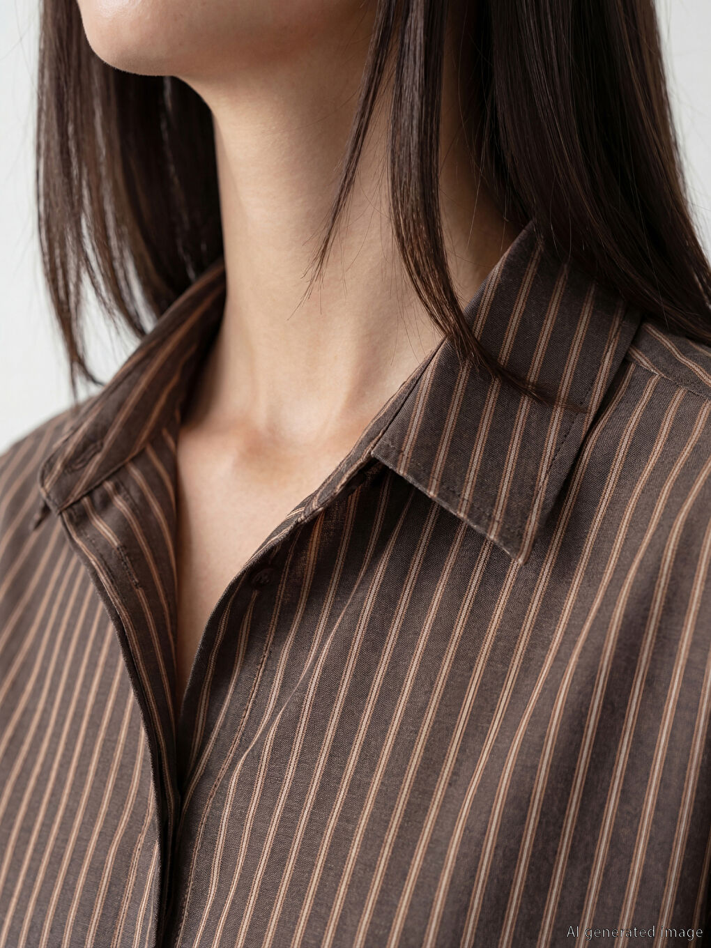 Kahverengi Çizgili Modal Karışımlı Kadın Gömlek-2