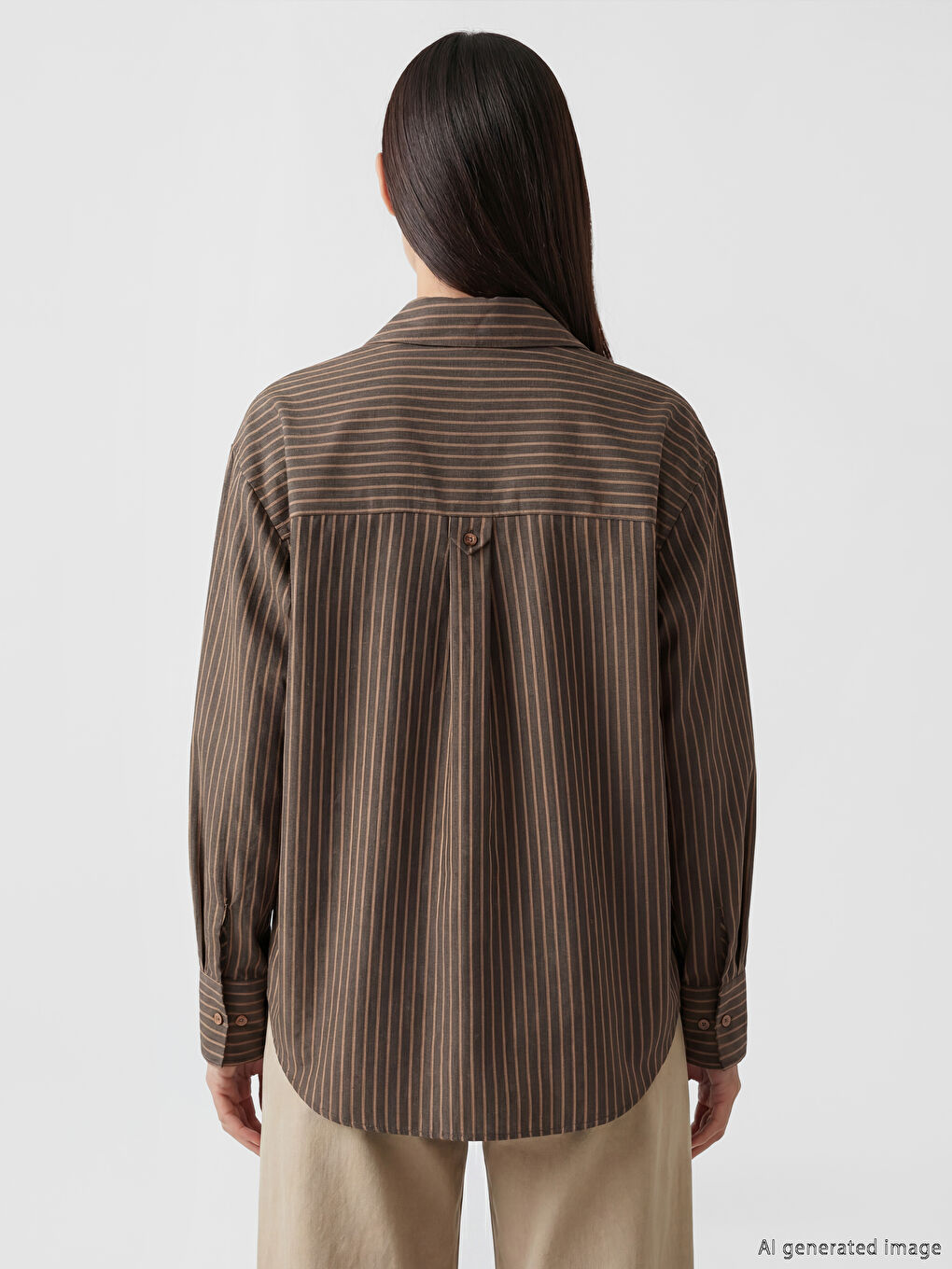 Kahverengi Çizgili Modal Karışımlı Kadın Gömlek-3