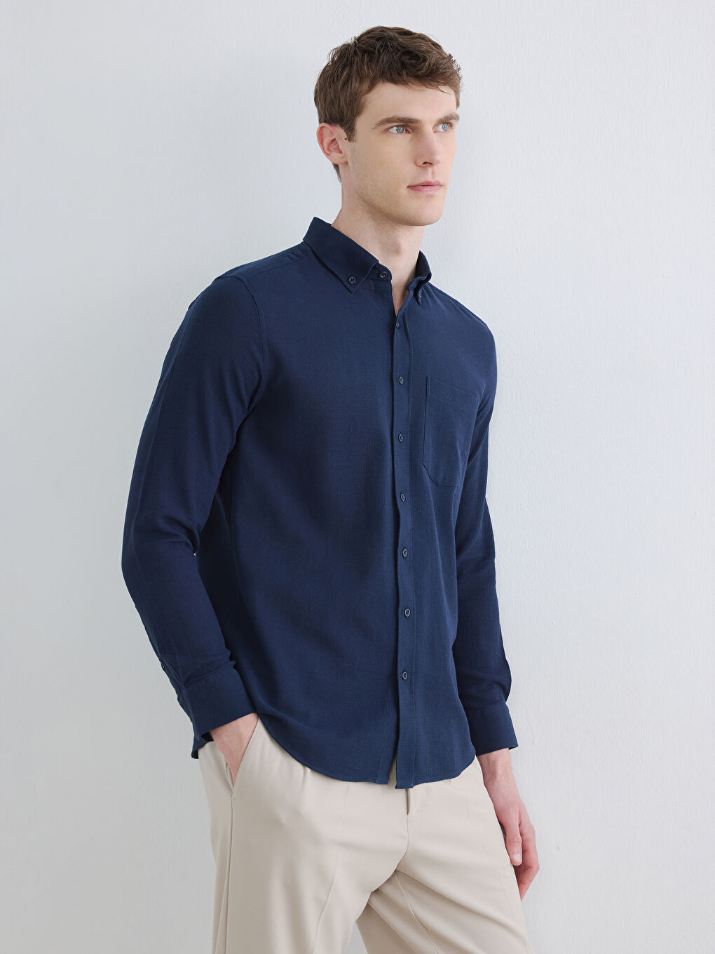 İndigo Regular Fit Armürlü Erkek Gömlek