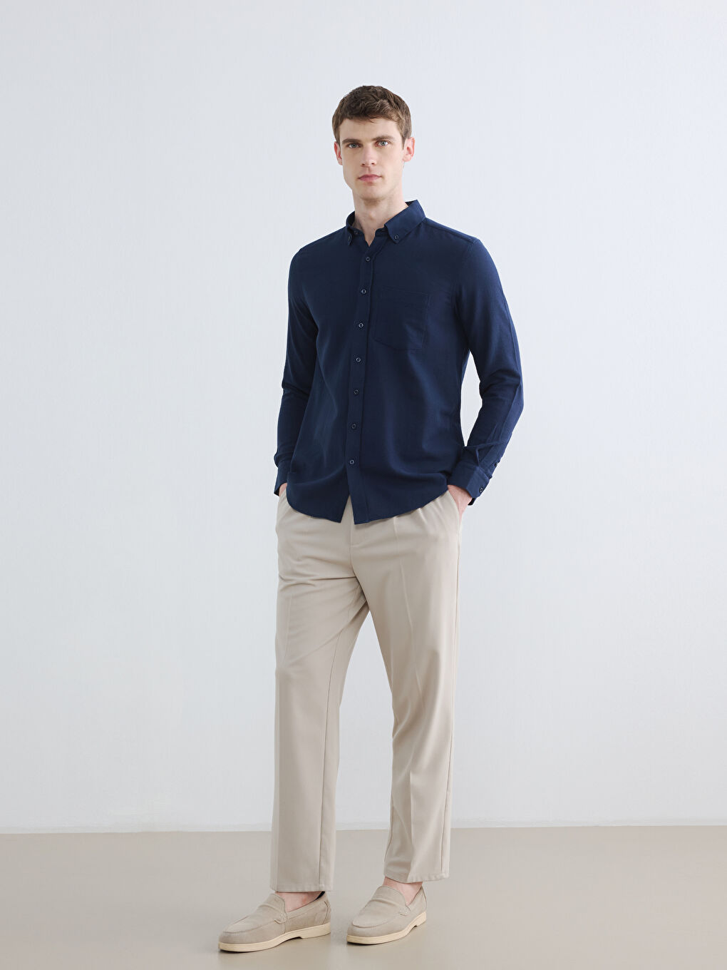 İndigo Regular Fit Armürlü Erkek Gömlek-1