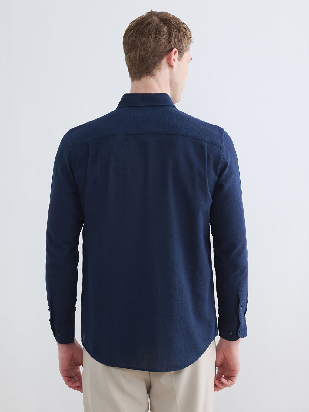 İndigo Regular Fit Armürlü Erkek Gömlek-3