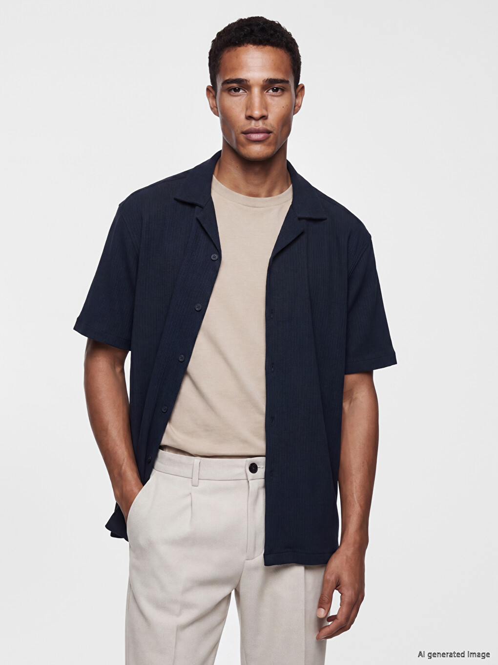 Regular Fit Resort Collar Men's Textured Shirt
