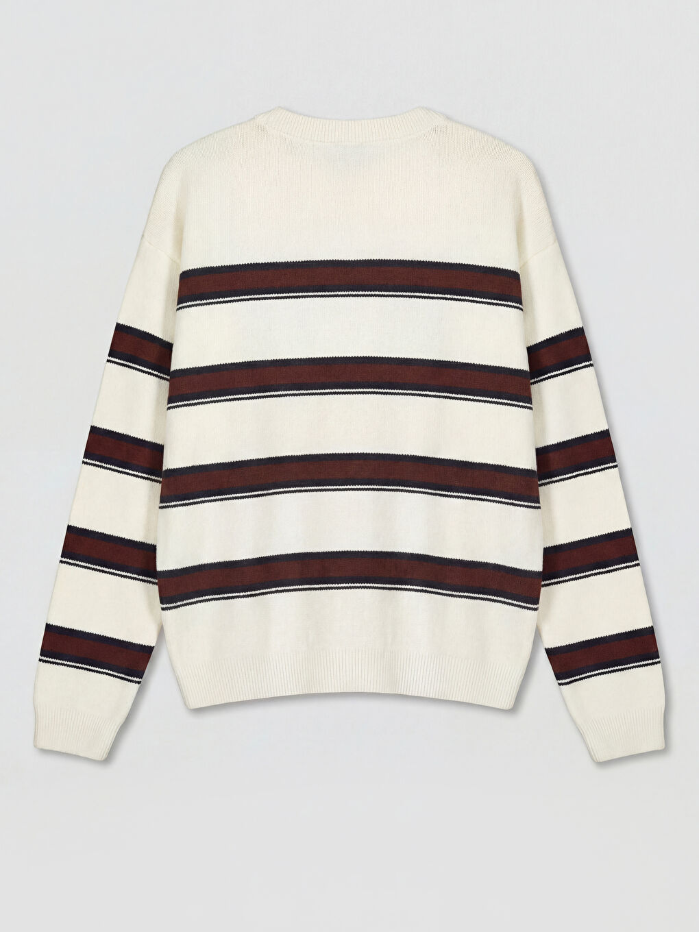 Ekru Bisiklet Yaka Çizgili Erkek Çocuk Triko Kazak-1