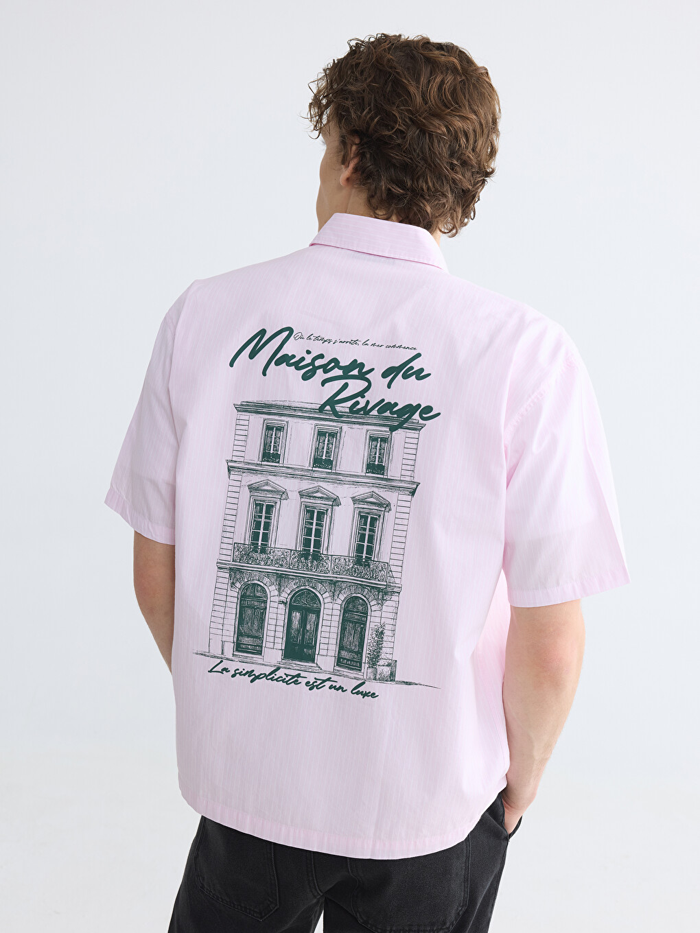 Relaxed Fit Striped Embroidered Men's Shirt