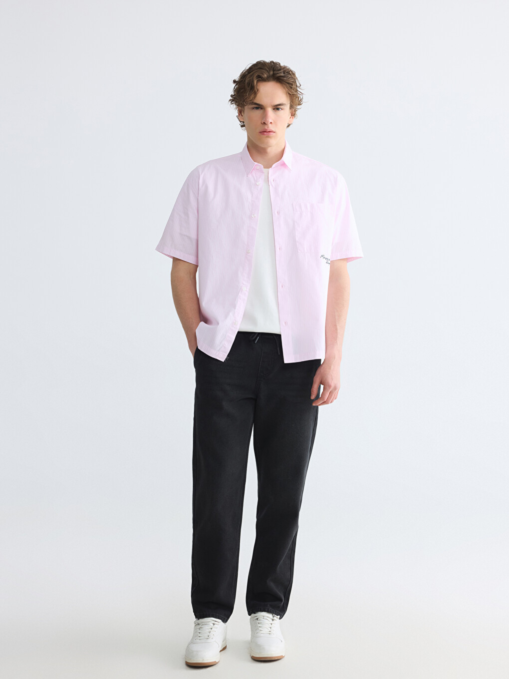 Relaxed Fit Striped Embroidered Men's Shirt-1
