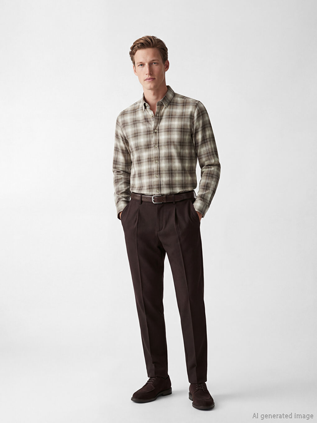 Bej Regular Fit Kareli Erkek Gömlek-1