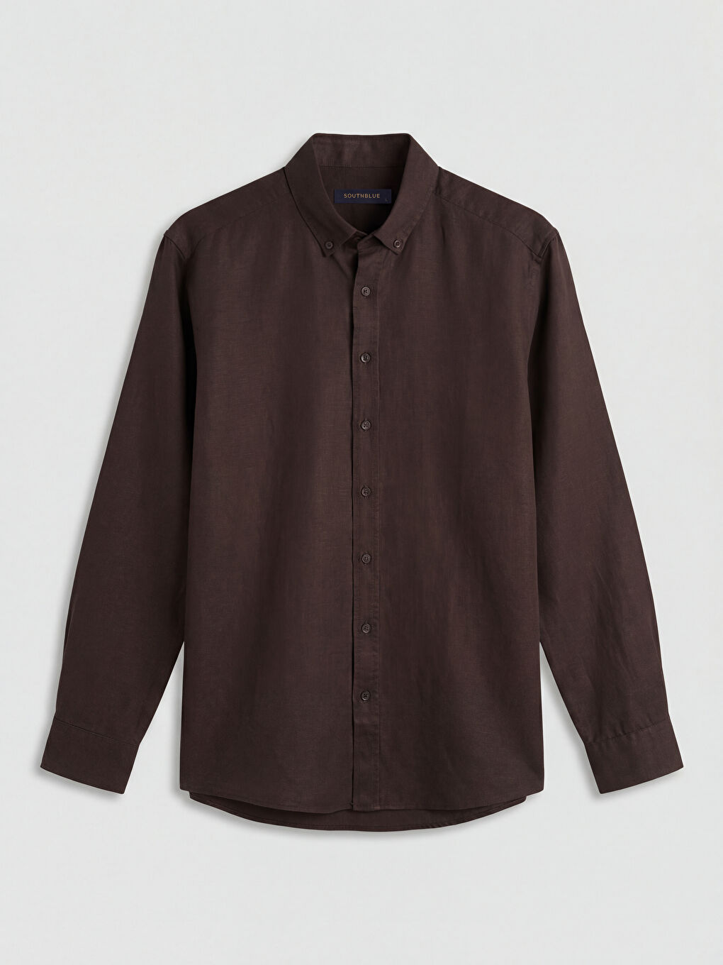 Kahverengi Regular Fit Keten Karışımlı Erkek Gömlek