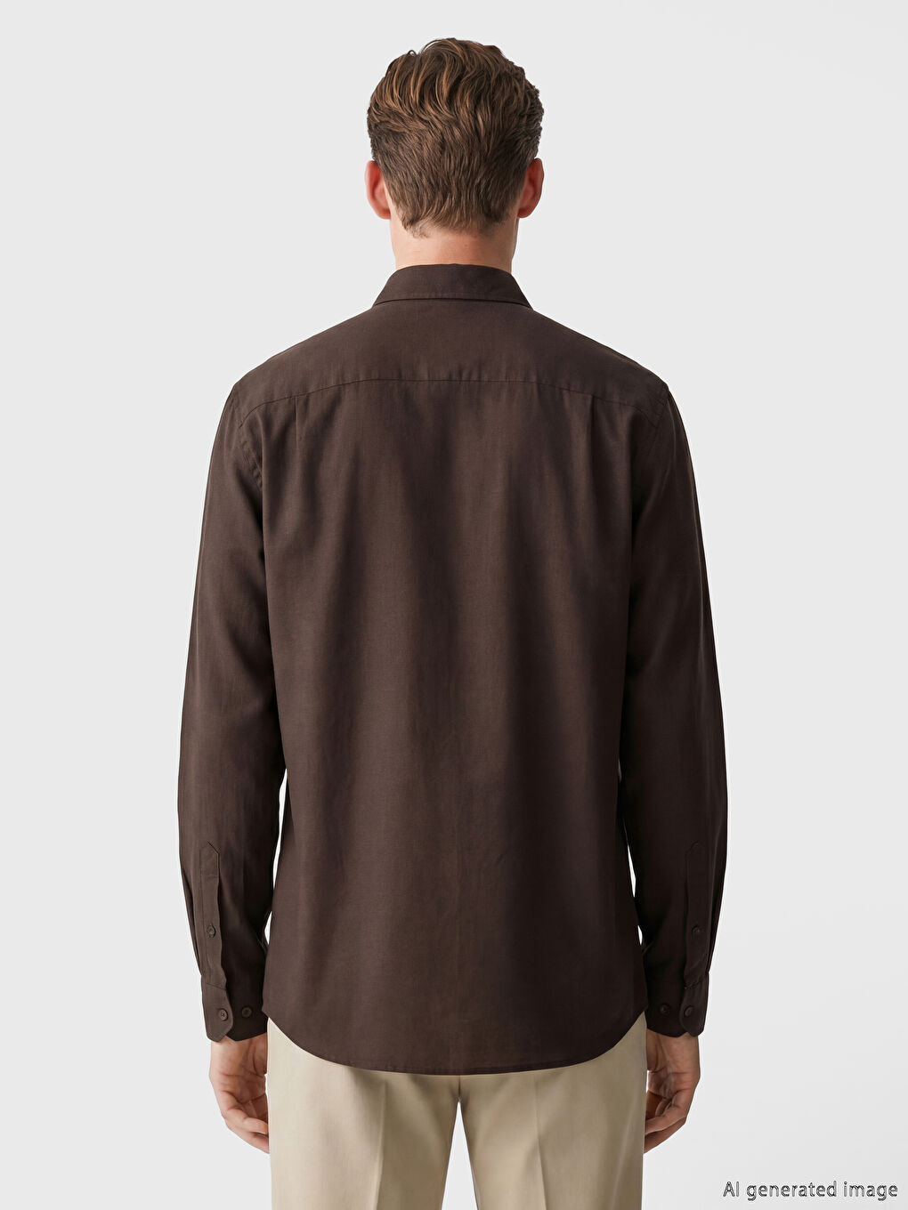 Kahverengi Regular Fit Keten Karışımlı Erkek Gömlek-3