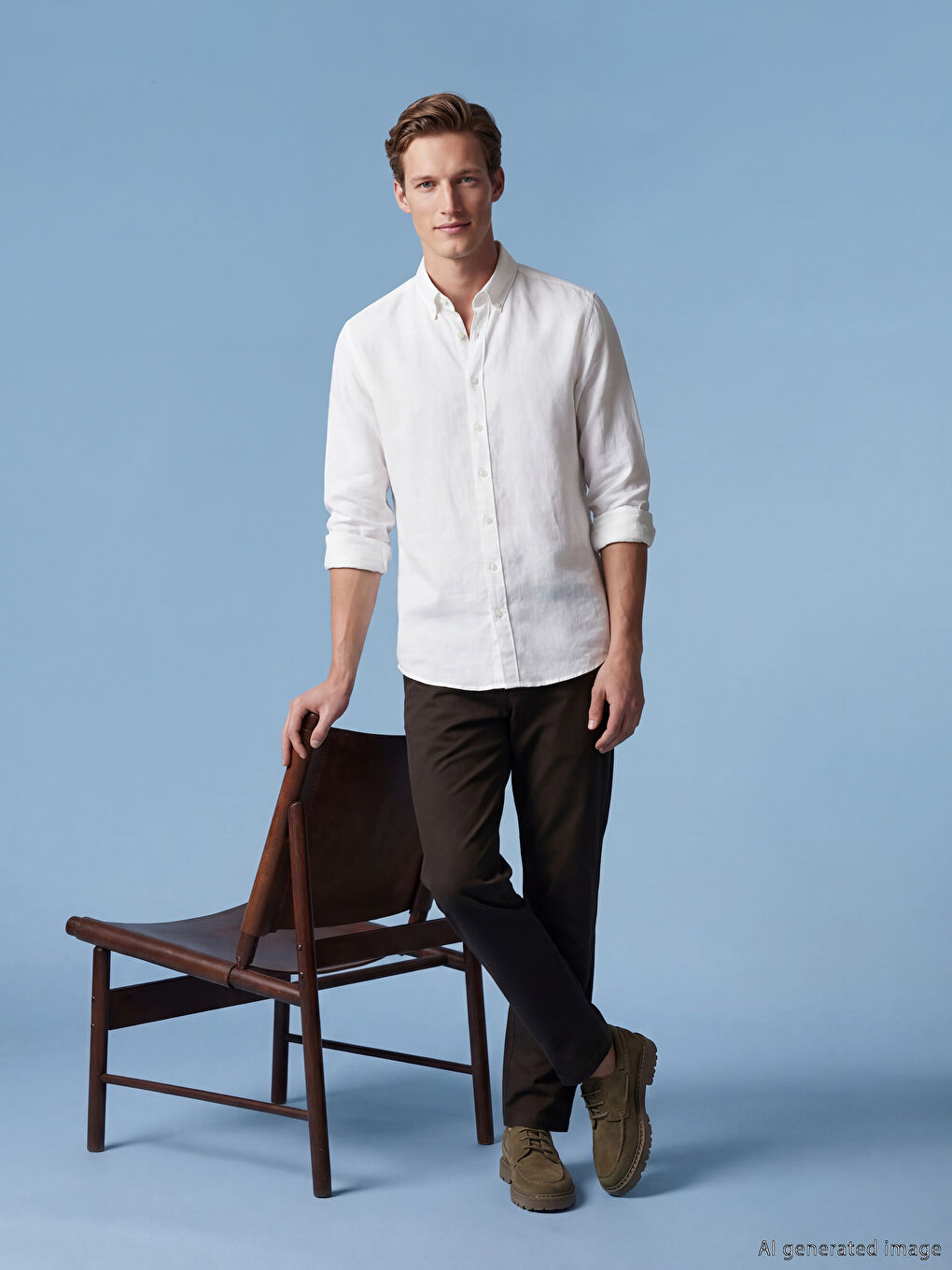 Beyaz Regular Fit Keten Karışımlı Erkek Gömlek-1