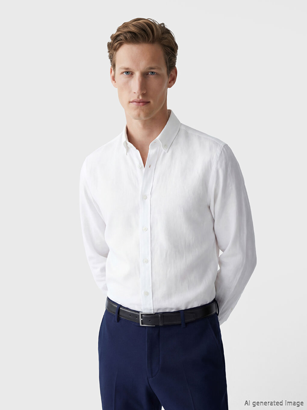 Beyaz Regular Fit Keten Karışımlı Erkek Gömlek-2