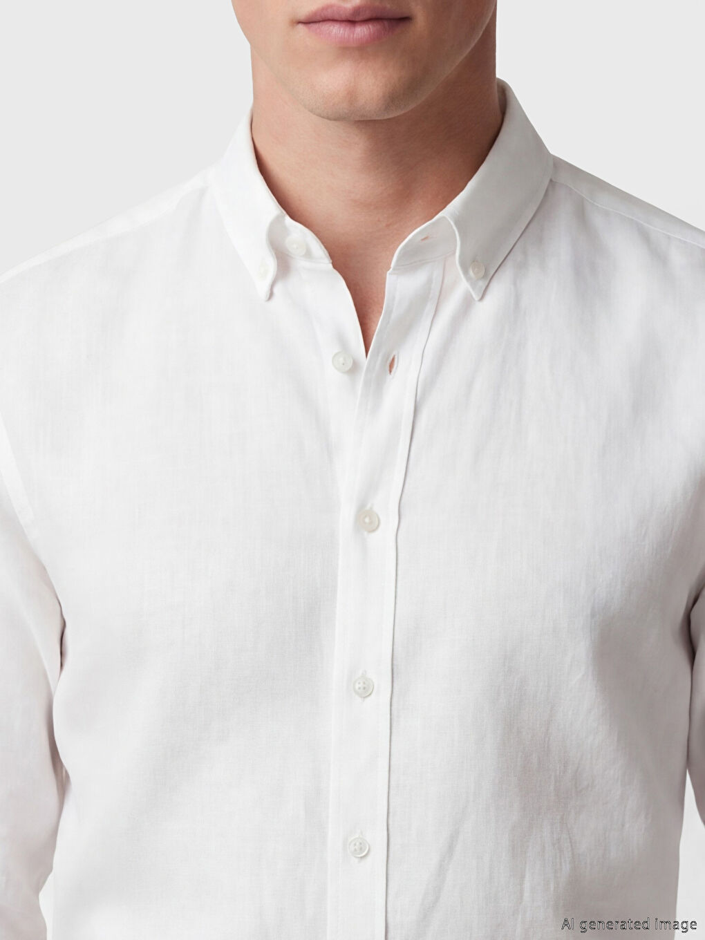 Beyaz Regular Fit Keten Karışımlı Erkek Gömlek-4