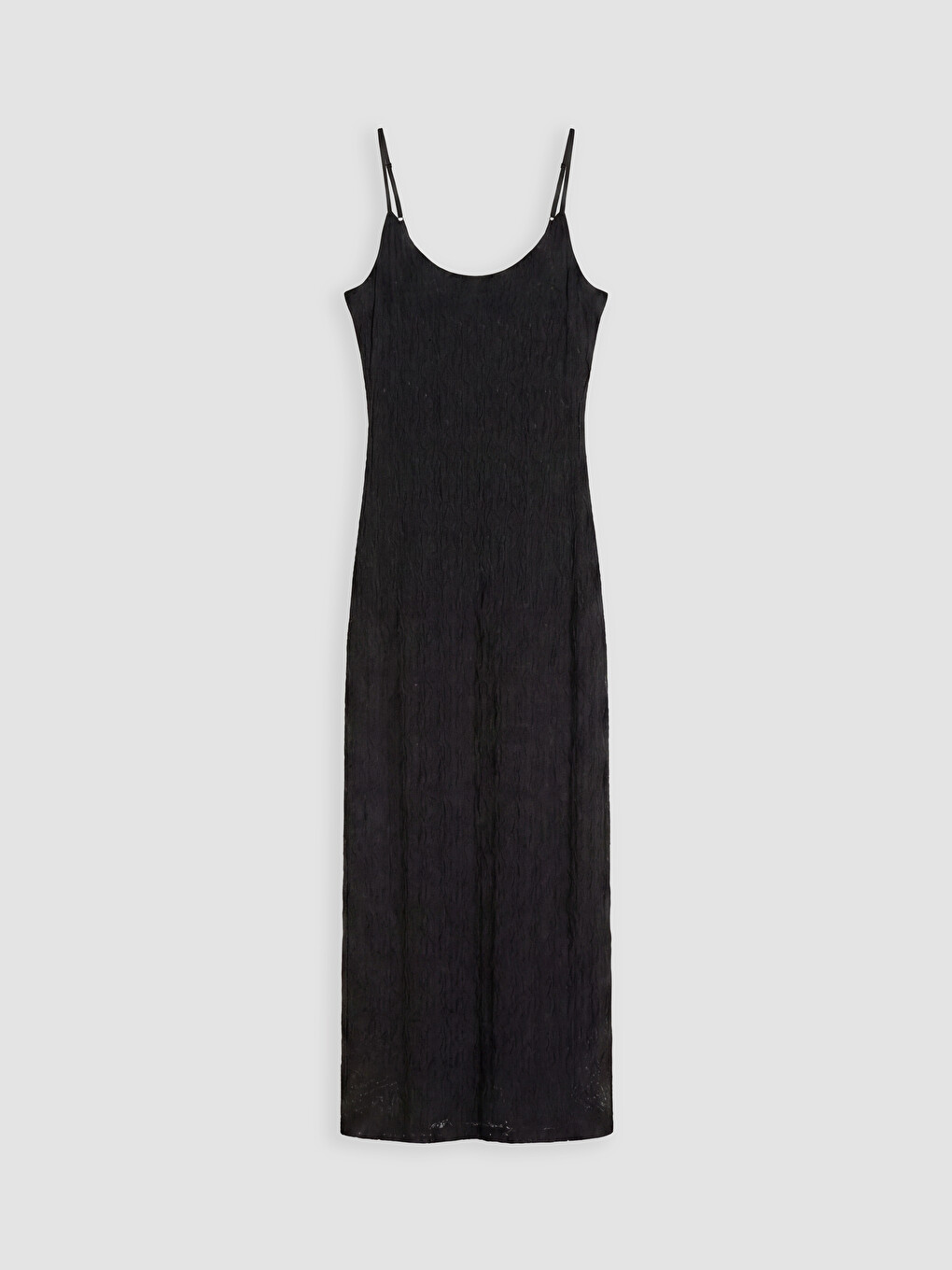 Siyah İp Askılı Dantelli Bodycon Elbise-2