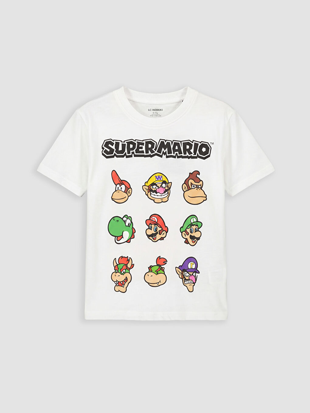 Beyaz Bisiklet Yaka Super Mario Baskılı Erkek Çocuk Tişört