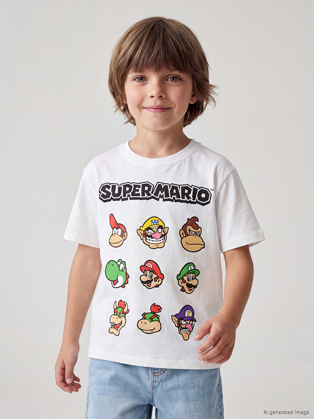 T-shirt À Col Rond Imprimé Super Mario Pour Garçons-1