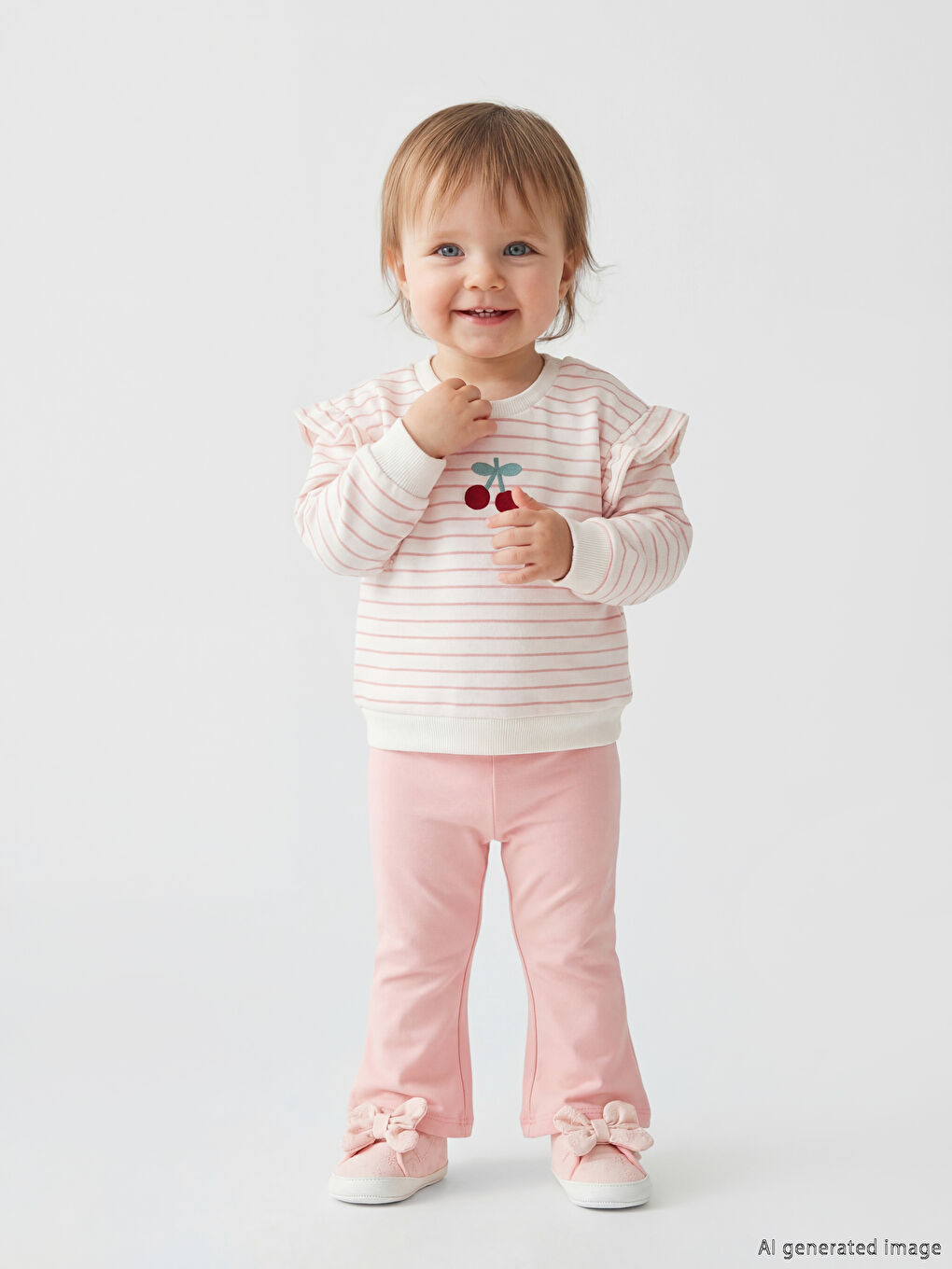 Ekru Nakışlı Kız Bebek Sweatshirt ve Tayt