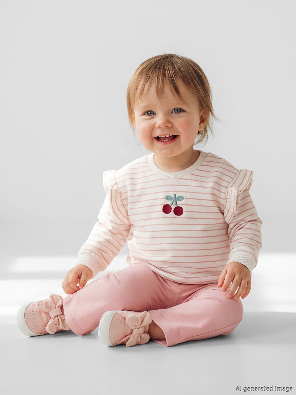 Ekru Nakışlı Kız Bebek Sweatshirt ve Tayt-1
