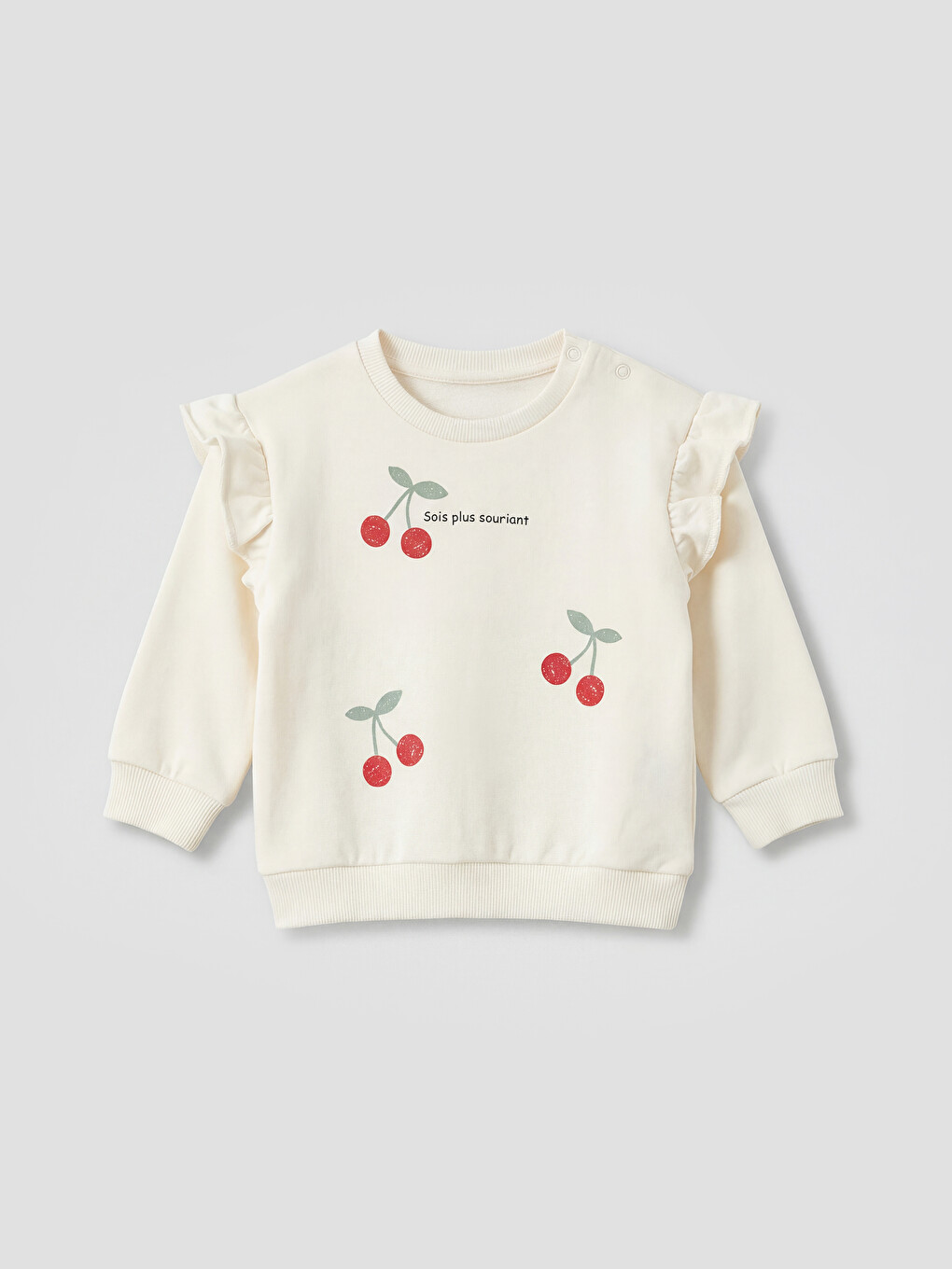Ekru Fırfır Detaylı Kız Bebek Sweatshirt