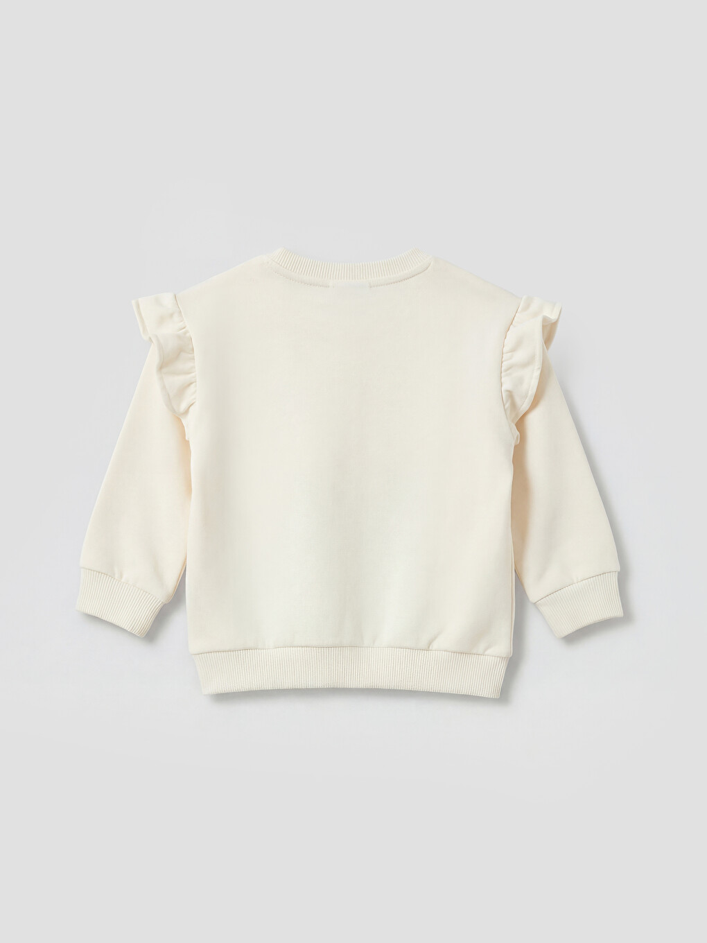 Ekru Fırfır Detaylı Kız Bebek Sweatshirt-1
