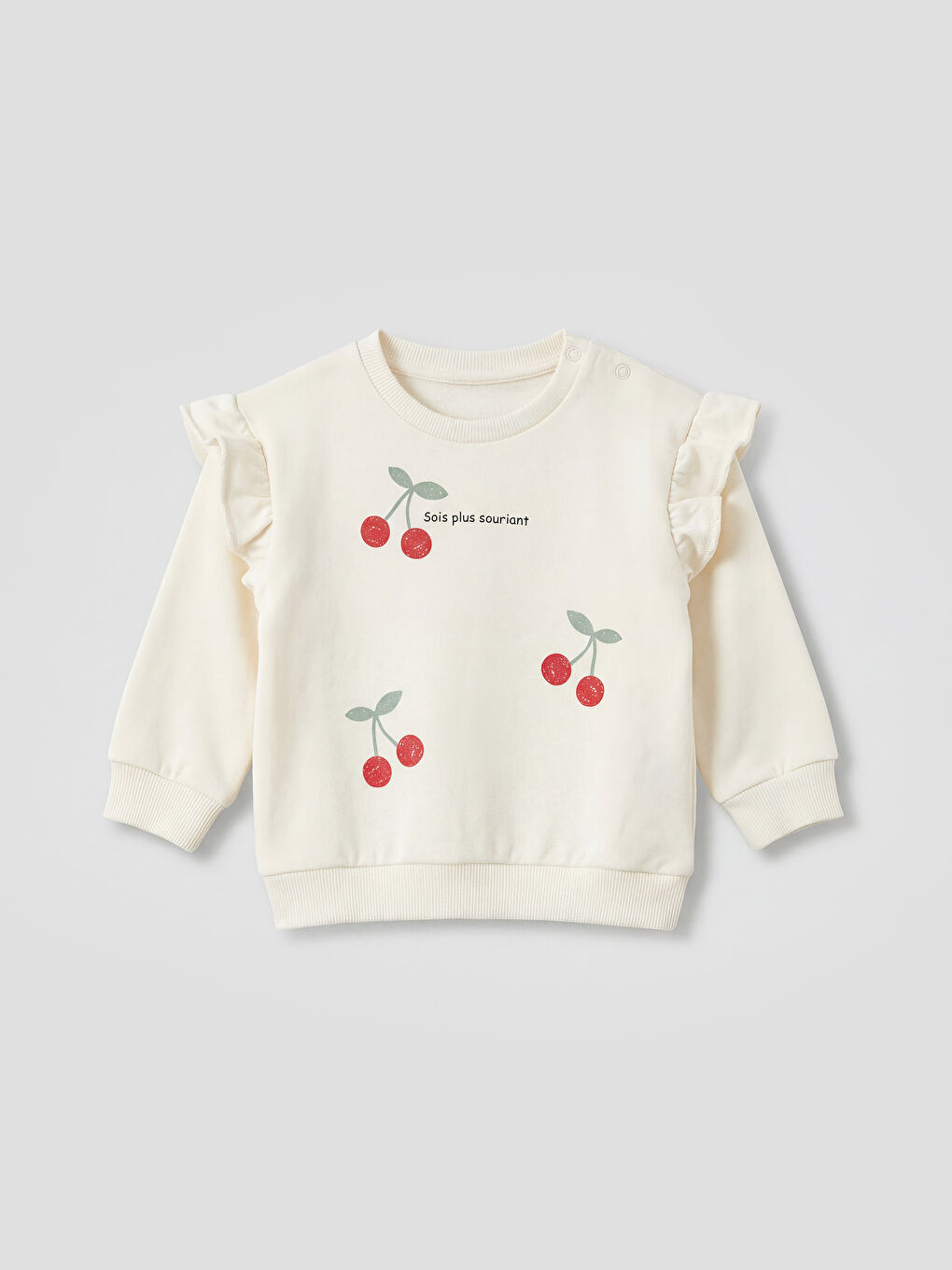 Ekru Kiraz Baskılı Kız Bebek Takım-1