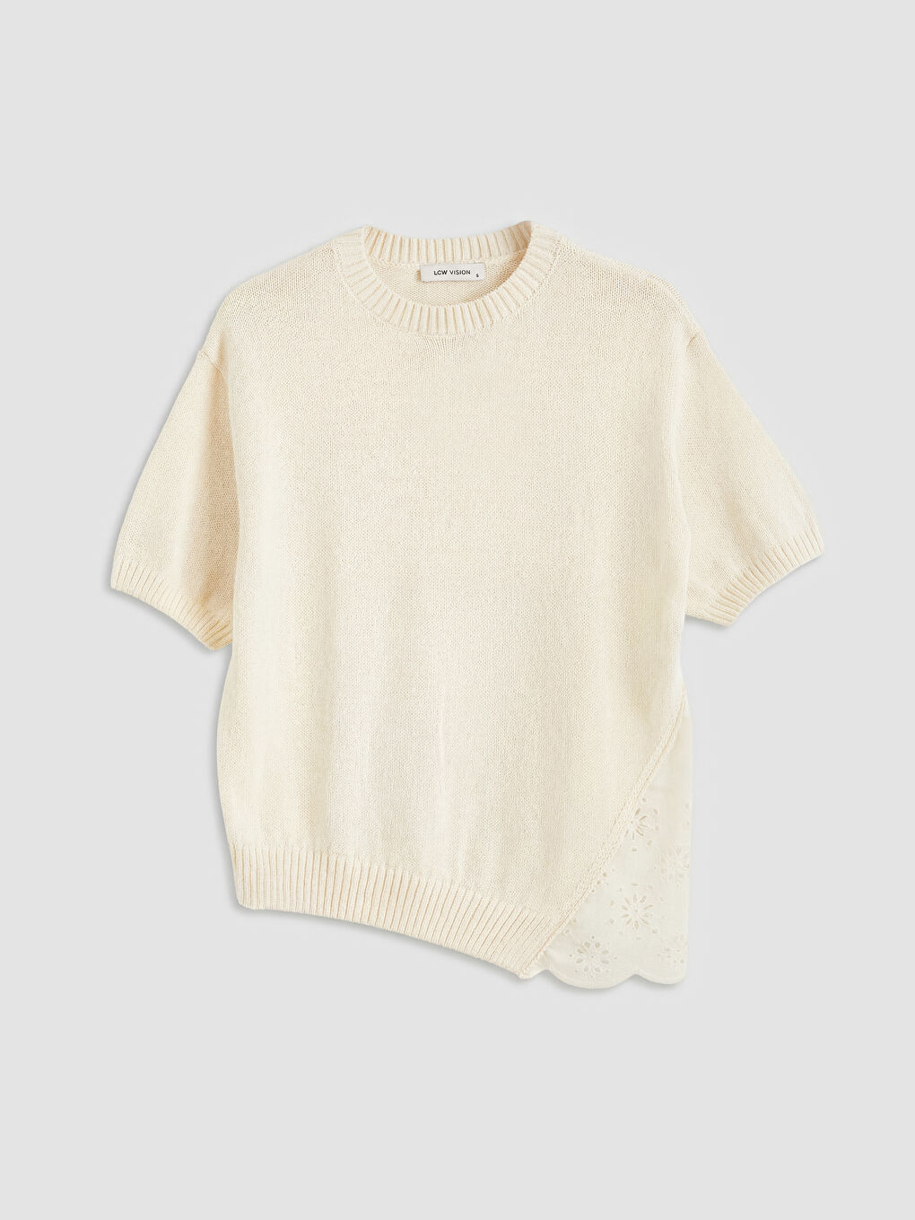 Ekru Bisiklet Yaka Dantel Detaylı Kadın Triko Kazak