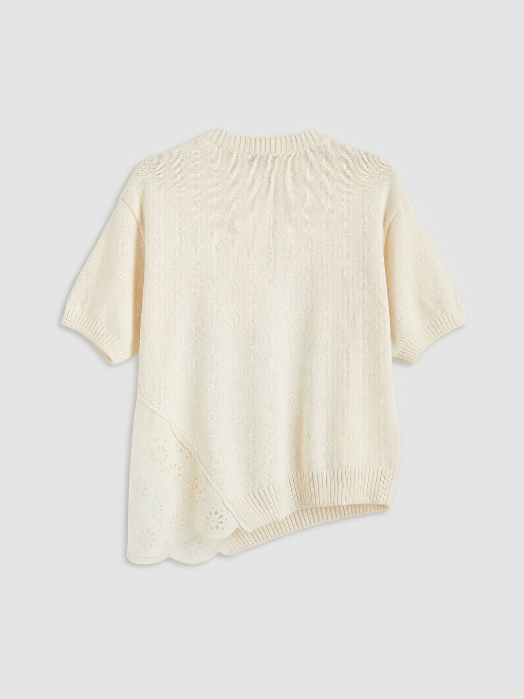 Ekru Bisiklet Yaka Dantel Detaylı Kadın Triko Kazak-1