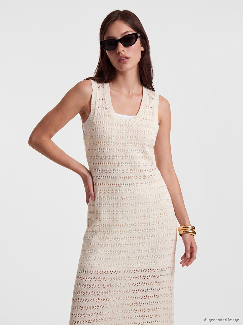 Back Decollete Open-Knit Women's Knitwear Beach Dress-1
