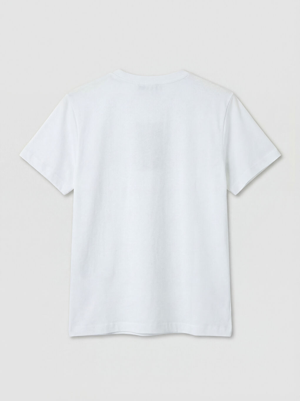 Beyaz Bisiklet Yaka Nakışlı Kadın Tişört-1