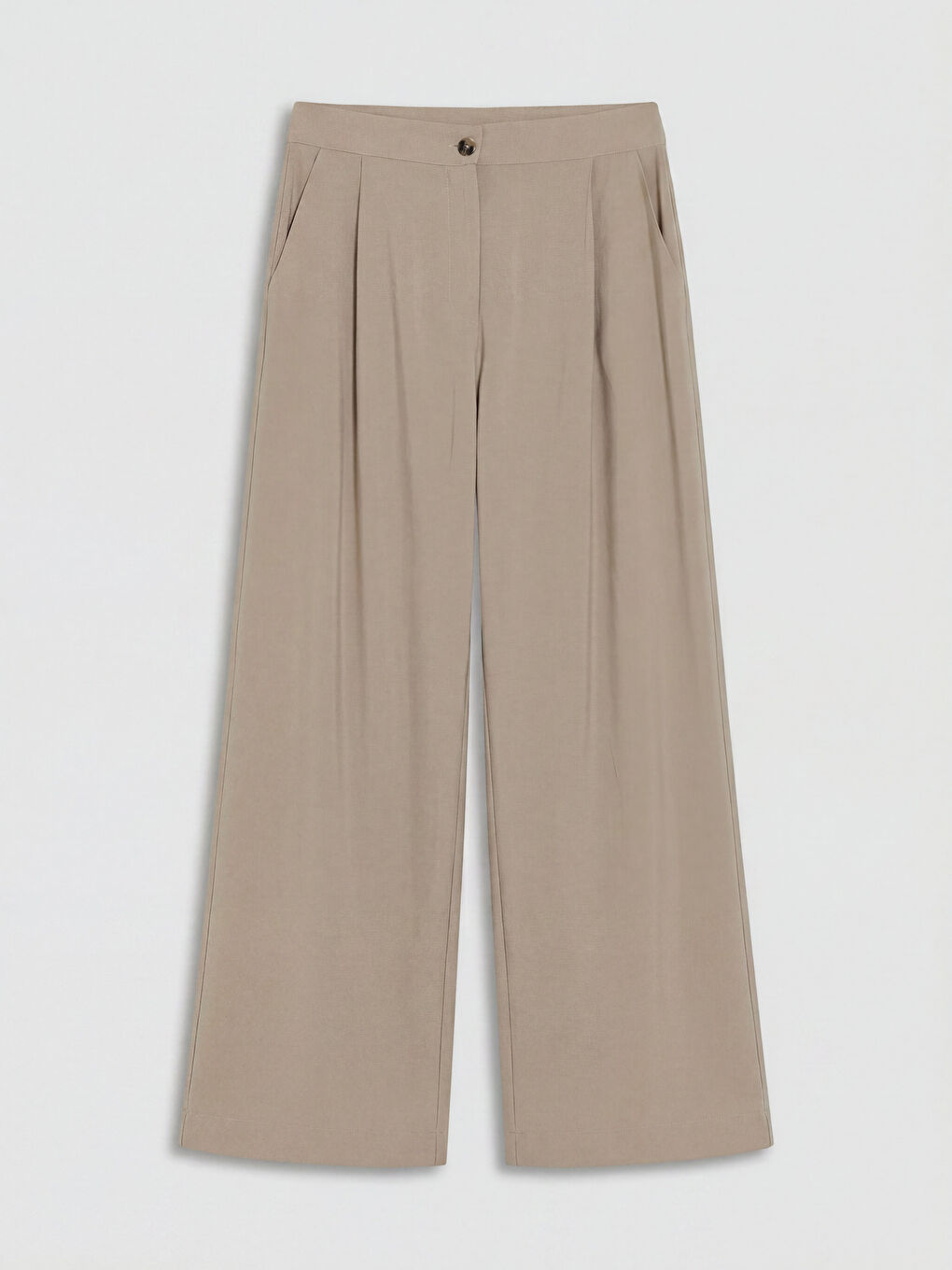 Bej Loose Fit Kadın Pileli Kumaş Pantolon-5