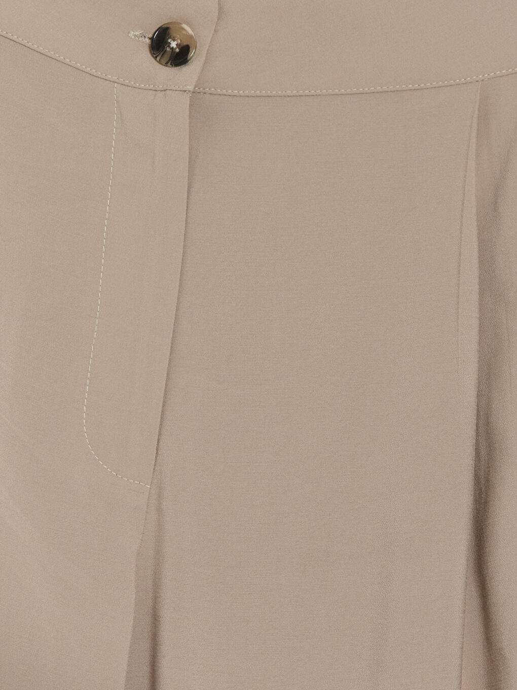 Bej Loose Fit Kadın Pileli Kumaş Pantolon-7