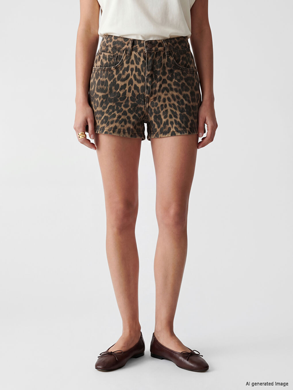Leopard Print Women's Denim Shorts-1