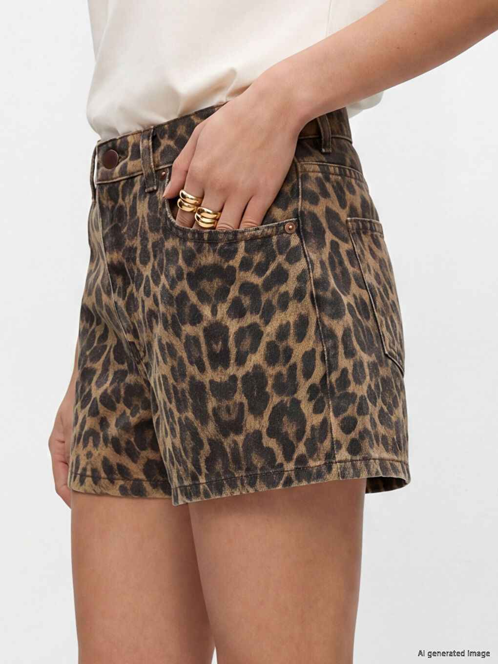 Leopard Print Women's Denim Shorts-2
