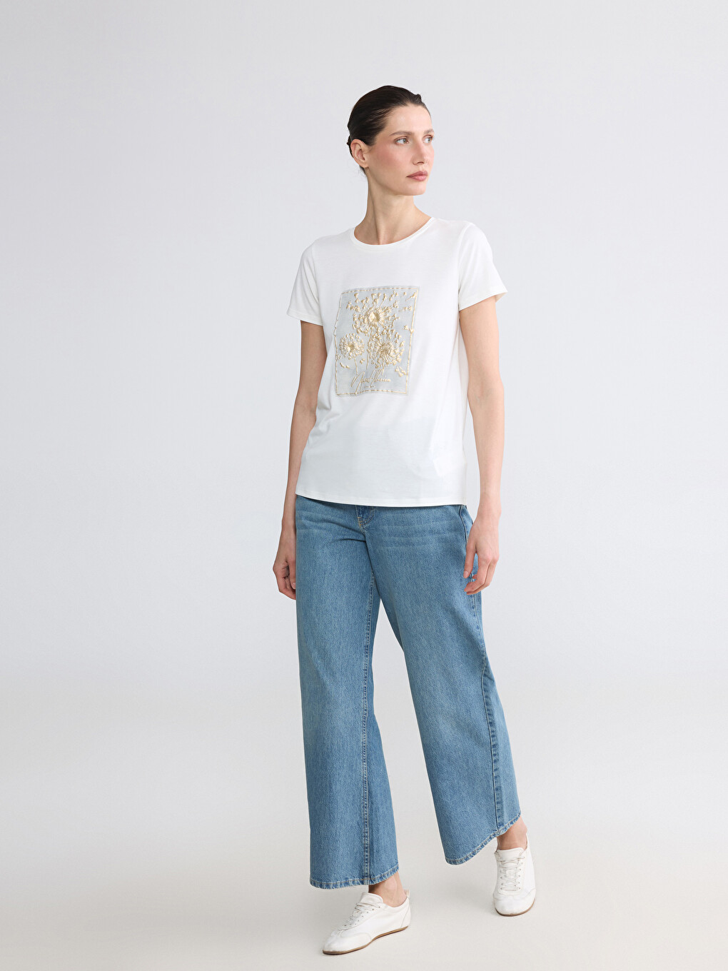 Crew Neck Embroidered Women's T-shirt-1