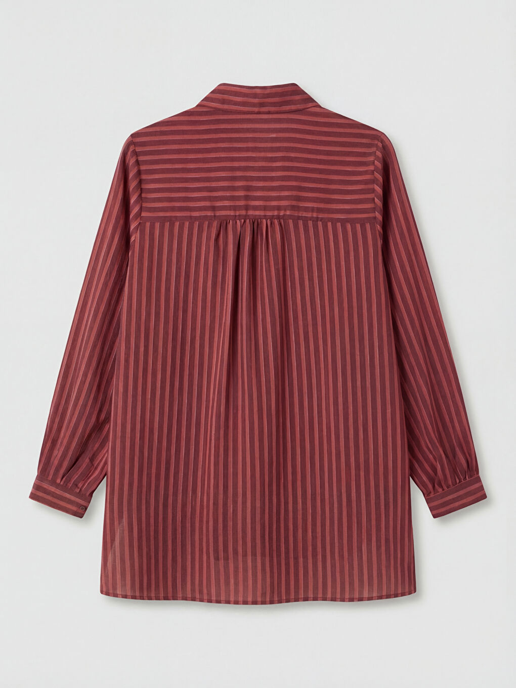 Bordo Gömlek Yaka Çizgili Oversize Kadın Tunik-1